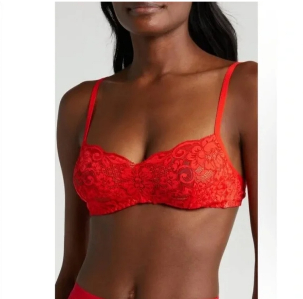 We Are HAH Hook Up Bra 30-38C‎ NWT Lace Demi Underwire Blood Orange 32C 34C 36C